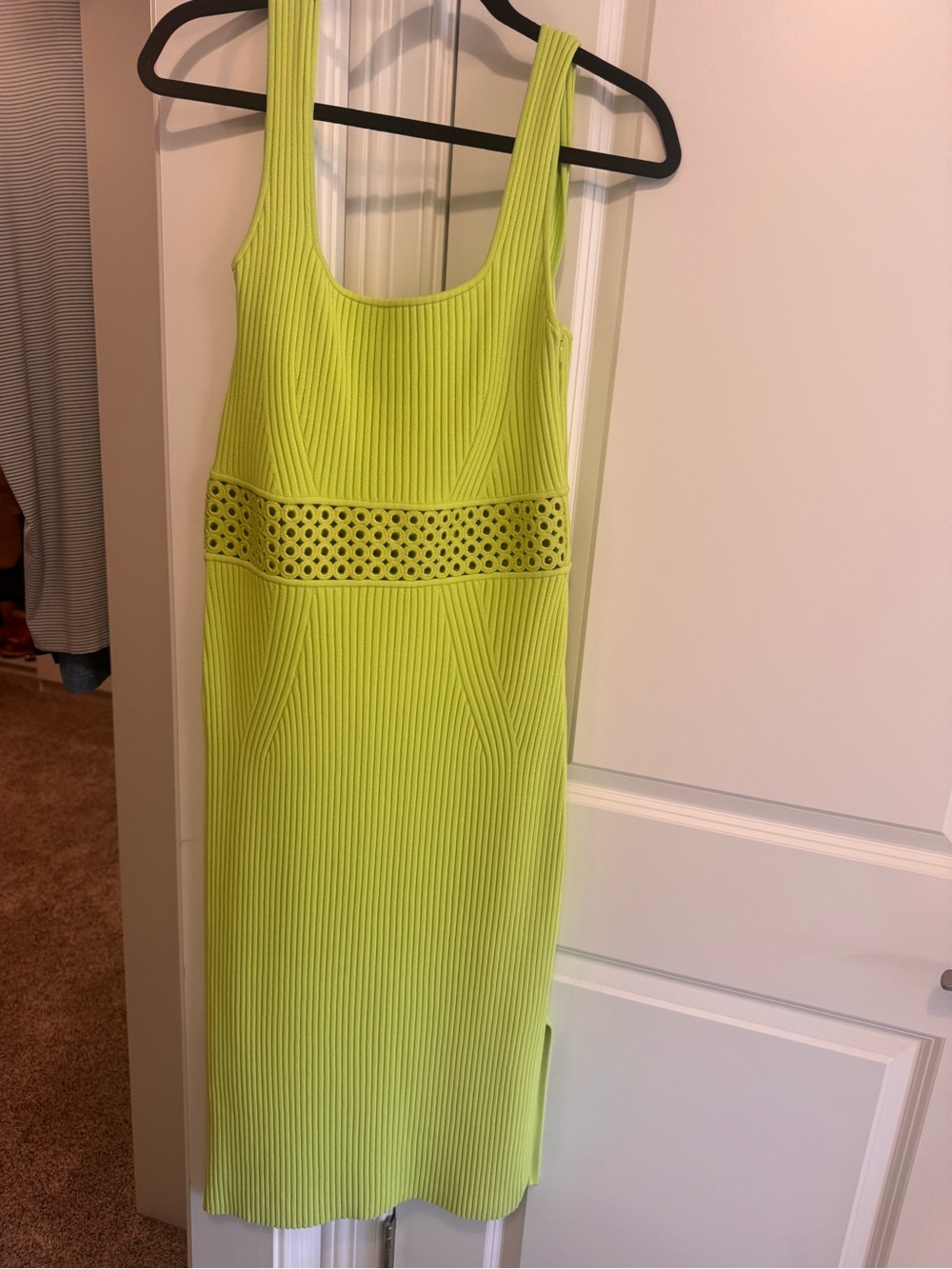 Jonathan Simkhai Ribbed Knit Midi Dress – Neon Lime – Size Large